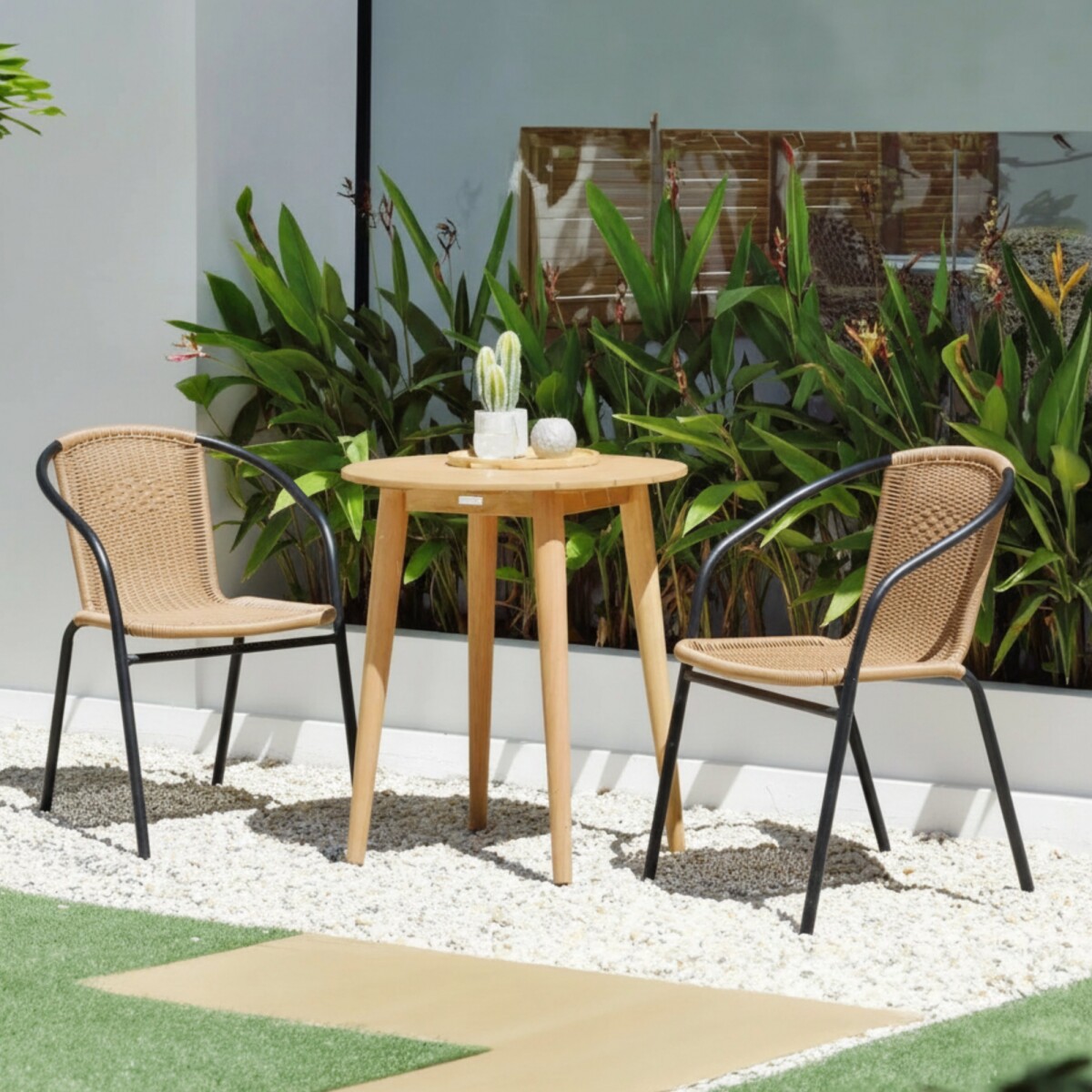 Sillas Símil Rattan con Mesa de Eucaliptus - Nassau - Beige 