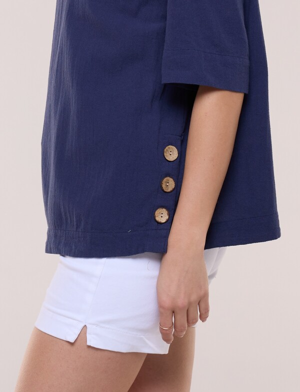 Blusa Algodon Botones AZUL