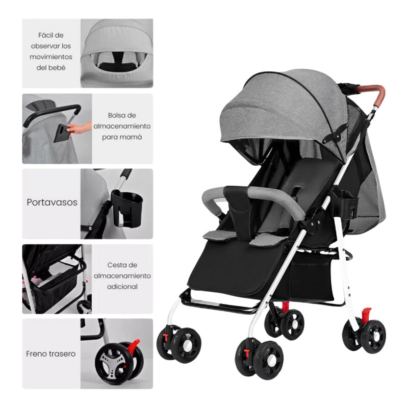 Coche De Paseo Para Bebe 4 Ruedas Chasis Blanco Gris