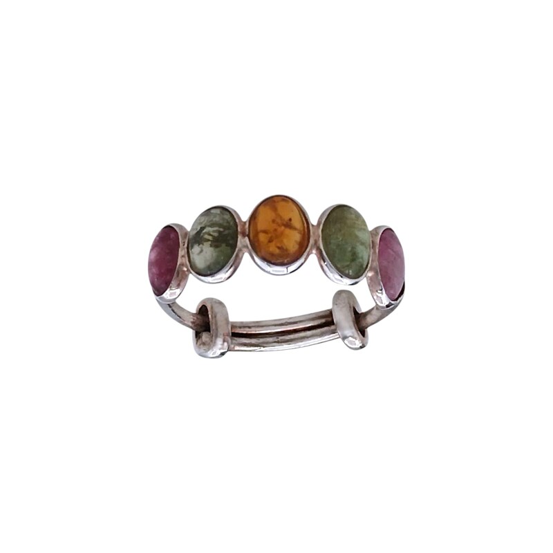 Anillo Óvalos-Plata rodinada-Piedra Turmalina multicolor-AN2016 conpiedra