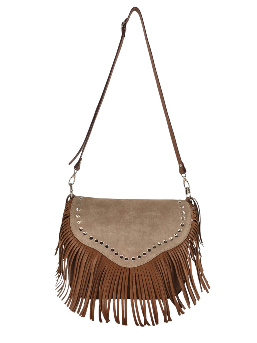 Cartera con flecos y solapa - Tostado 