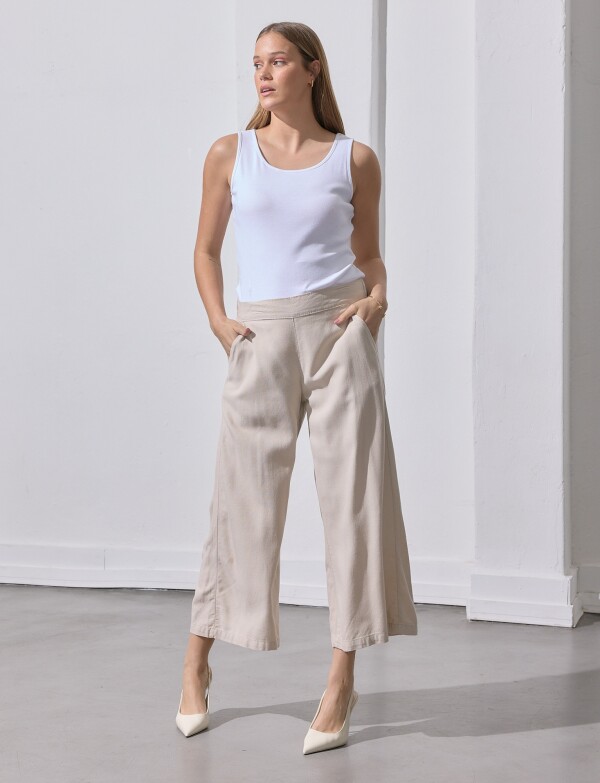 Pantalon Lino Crop BEIGE