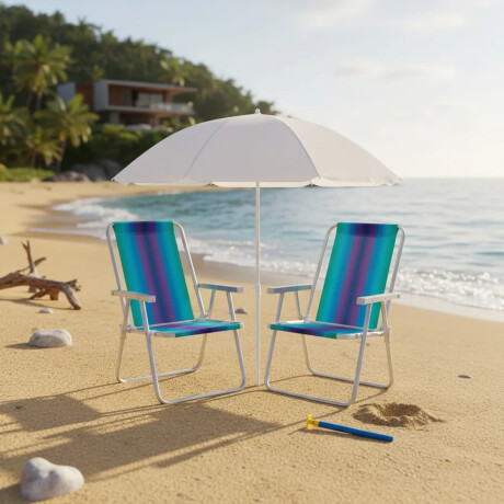 Set Sillas x2 Alum 120Kg + Sombrilla + Saca Arena Playa MOR Verde Agua/violeta