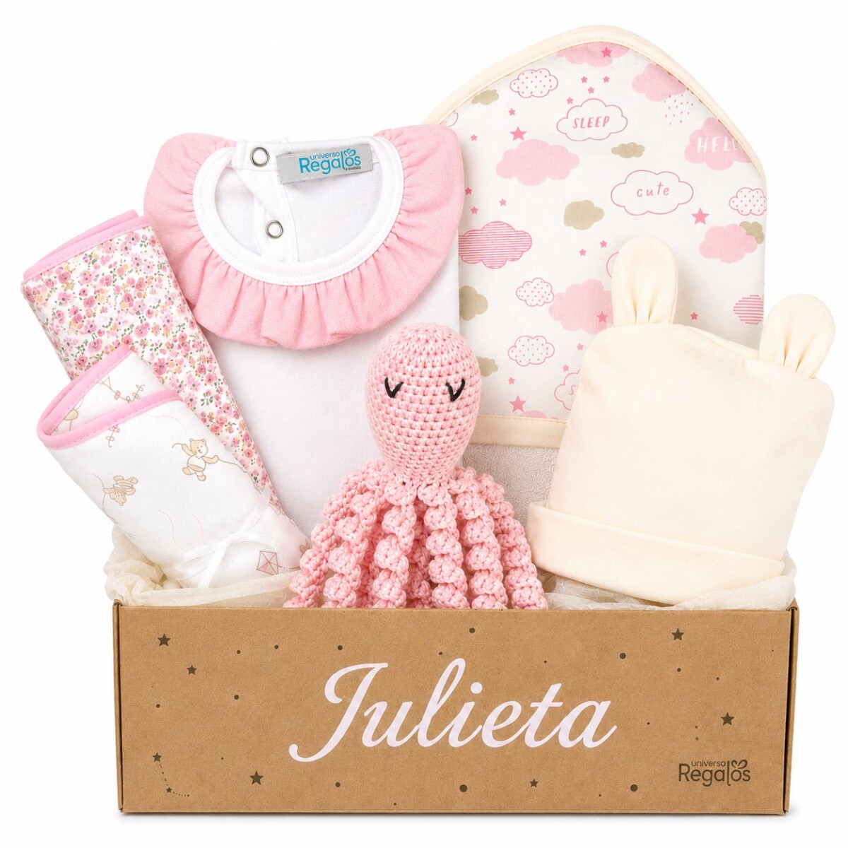 Ajuar Nacimiento Pulpo Crochet Personalizado – Rosa 