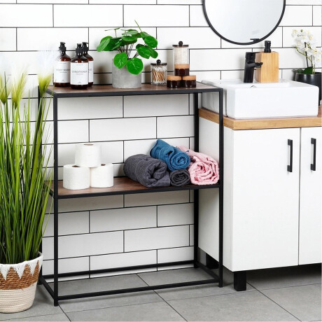 Mesa Auxiliar Consola 2 Niveles Madera Metal 62,5x30x75,5 cm Madera/negro