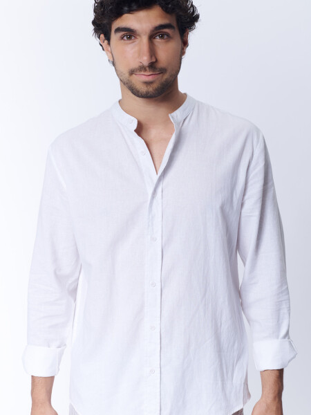 Camisa Con Lino Cuello Mao Blanca