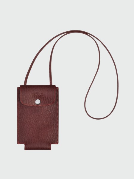 Longchamp -Tarjetero y portacelular de cuero, Le pliage Bordó