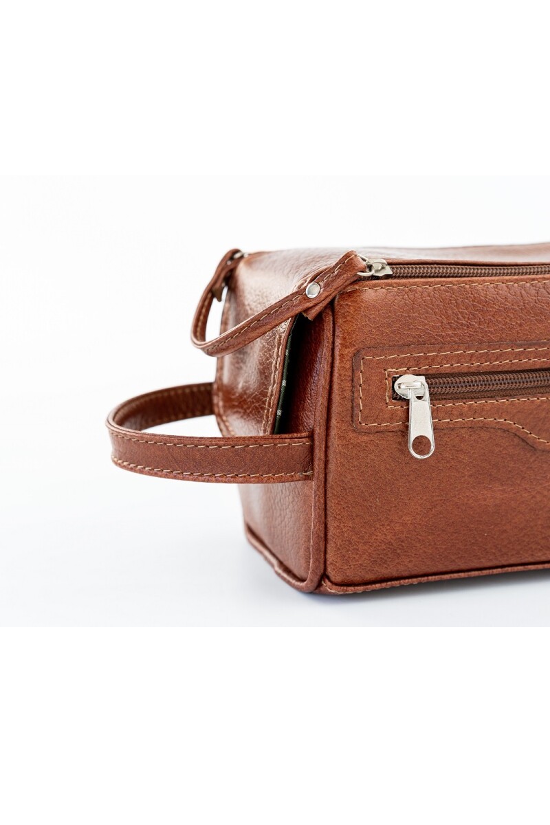 Neceser de cuero doble cierre Marron claro