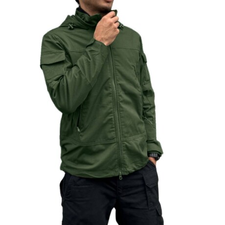 Campera chaqueta tactica con capucha en RipStop Verde