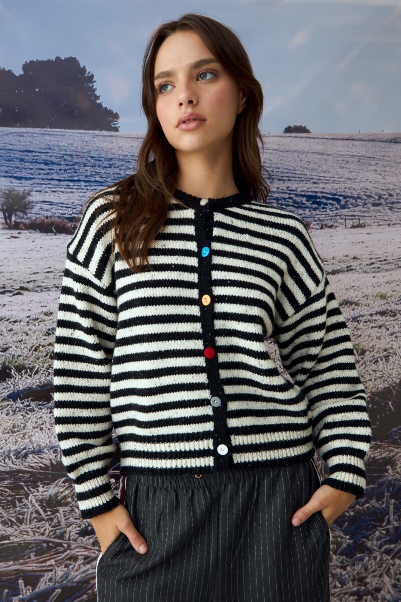 Cardigan rayado buttons negro
