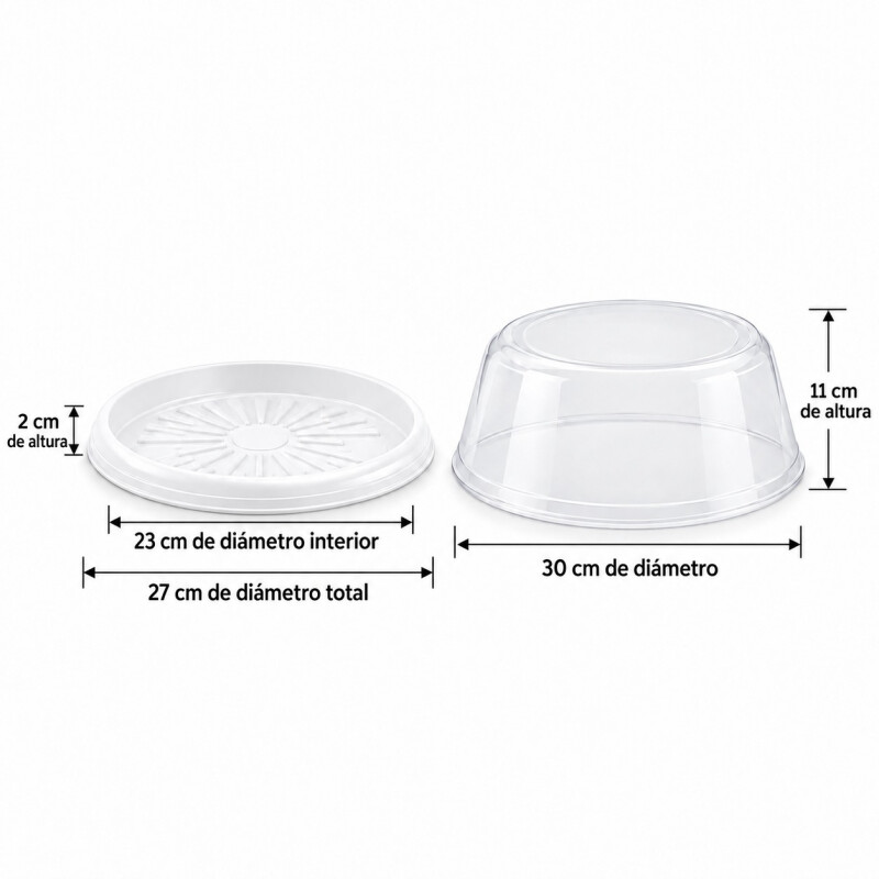 Cubre Torta con Tapa Transparente y Bandeja Plástica 30 cm Blanco