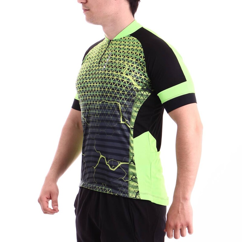 Poker Camisa Ciclista Manga Corta C/cierre Parcial Space - Unisex Negro-verde