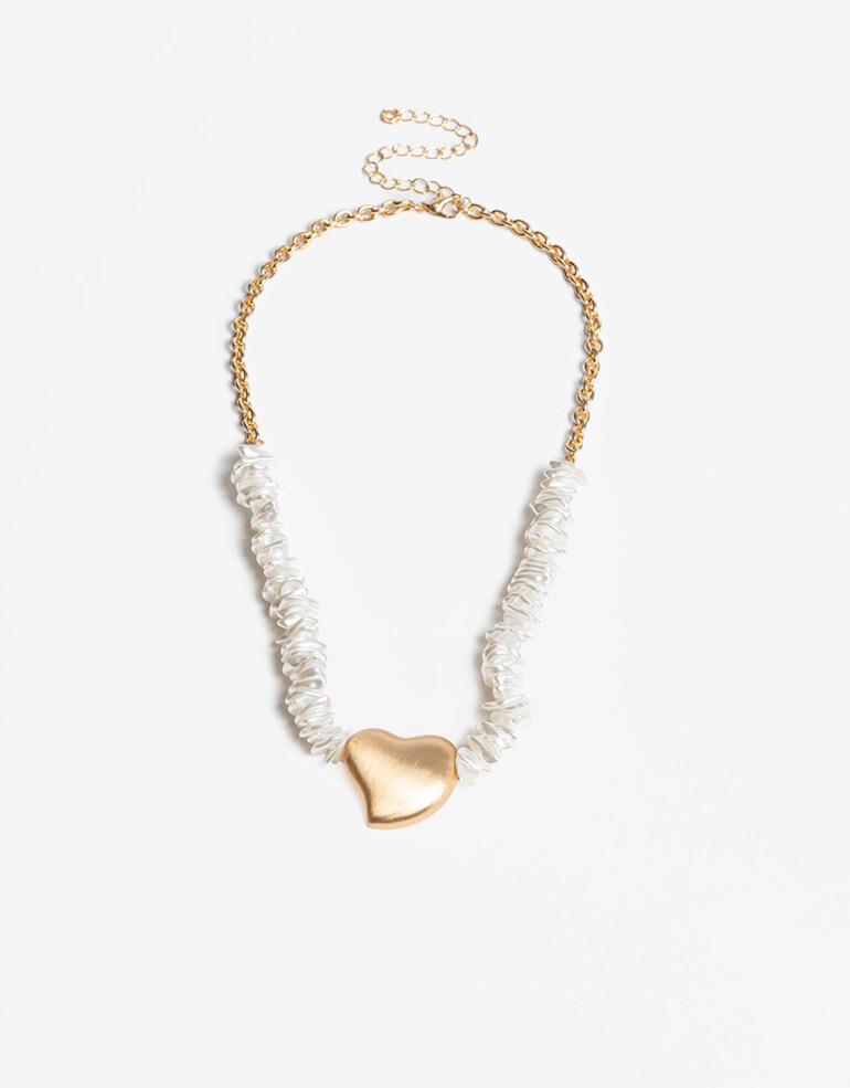 Collares Cortos Canutillos Collar Corto Corazón Con Beads - Dorado