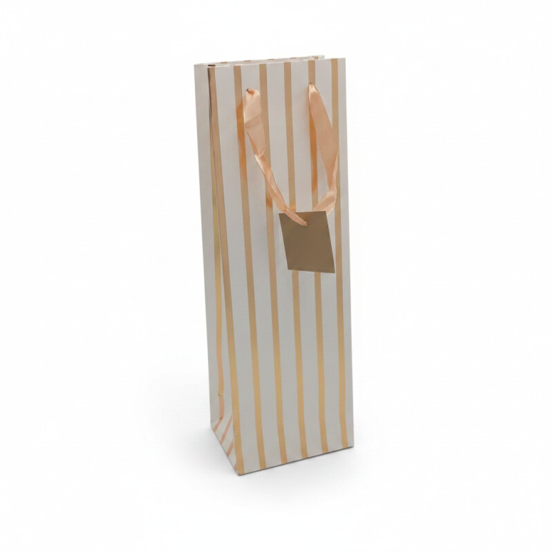 Bolsa de Papel Para Botella con Diseño a Rayas Blanco con Dorado
