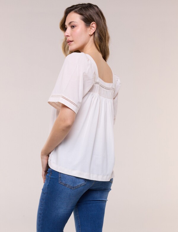 Blusa Holgada Escote Cuadrado Con Puntilla Calada BEIGE CLARO