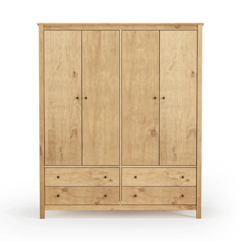 Ropero 4 Puertas 4 Cajones Madera Natural - Mari Miel