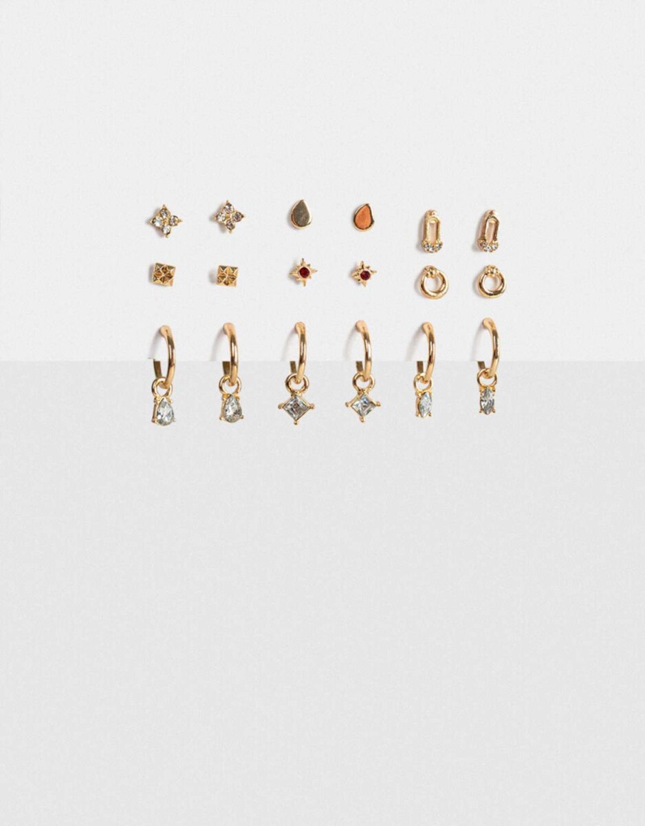 Set De Aros Dorados Con Strass - Dorado 