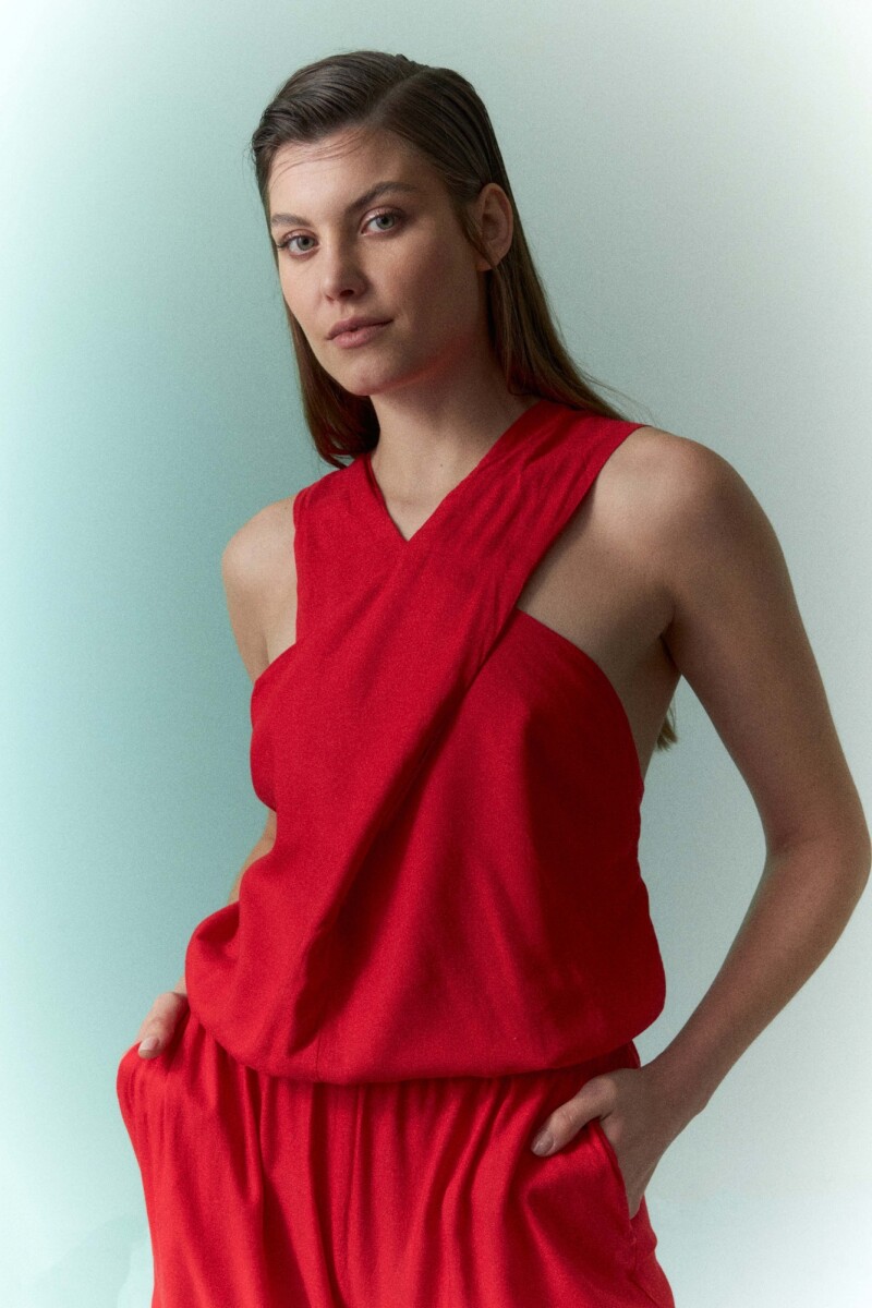 Mono cuello halter rojo