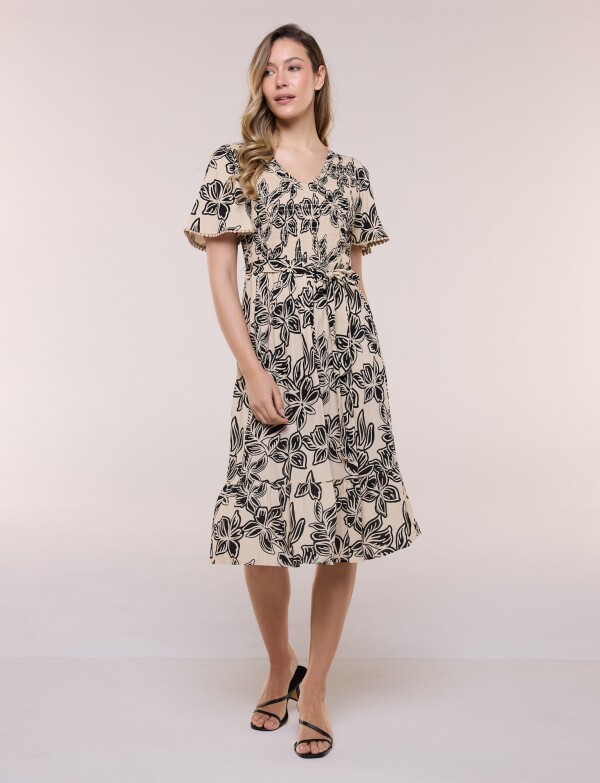 Vestido Punto Smock NEGRO/BEIGE
