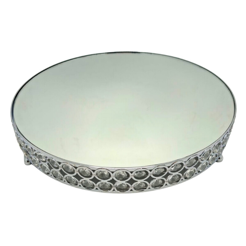 Soporte de Torta de 35CM Plateado C/ Diamantes y Espejo Soporte de Torta de 35CM Plateado C/ Diamantes y Espejo