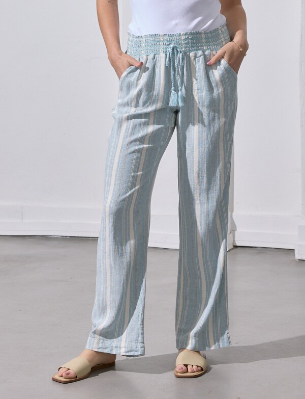 Pantalon Lino Lineas Cordel CELESTE/MULTI