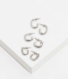 Aros Argollas Set Metal Con Detalle De Strass Plateado Rodio