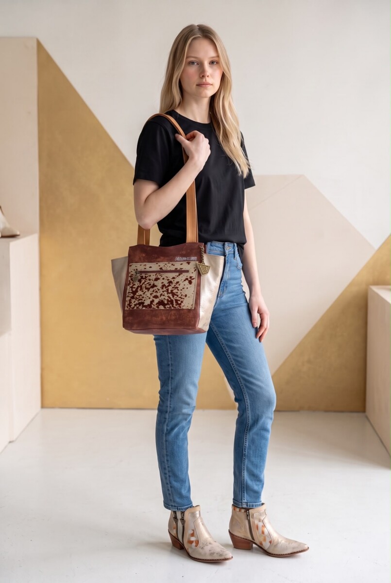 Cartera De Cuero Nia Linea Ottenta Basic Con Print 