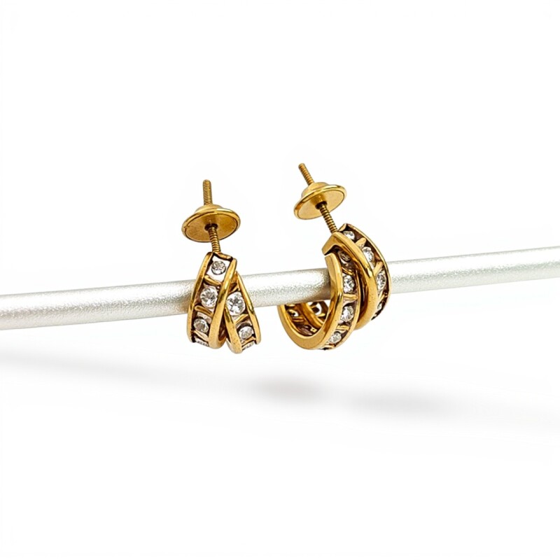 Caravanas medio aro Cruzados Zirconia doble y oro- Oro bajo - Zirconia- CA8154 conpiedra
