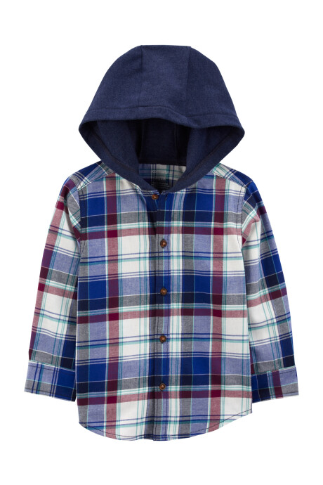 Camisa de sarga, con capucha, diseño a cuadros. Talles 2-5T Camisa de sarga, con capucha, diseño a cuadros. Talles 2-5T