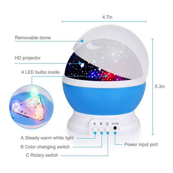 Lámpara Veladora Proyector Led De Estrellas Usb Mesa Techo Variante Color Celeste