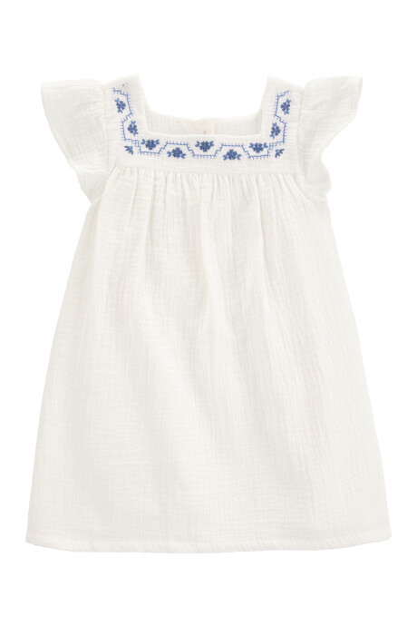 Vestido de algodón, mangas con volados, blanco Vestido de algodón, mangas con volados, blanco