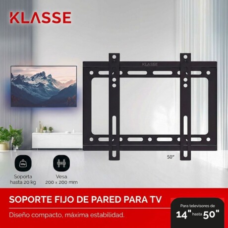Soporte fijo de TV Klasse | Acero resistencia SPCC | Color negro Soporte fijo de TV Klasse | Acero resistencia SPCC | Color negro