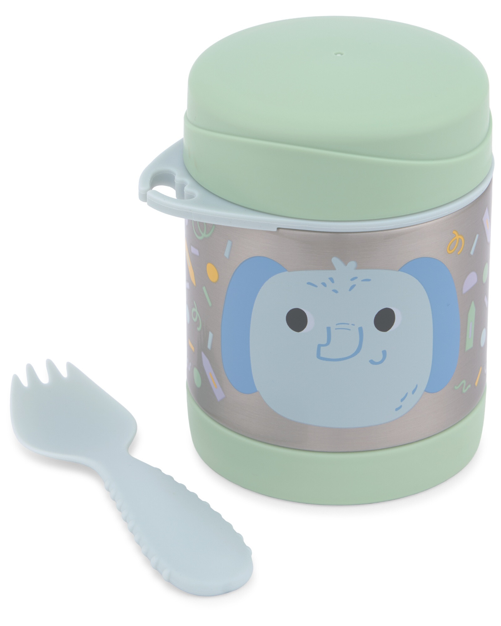 Tupper de acero inoxidable con cubierto, diseño elefante Tupper de acero inoxidable con cubierto, diseño elefante