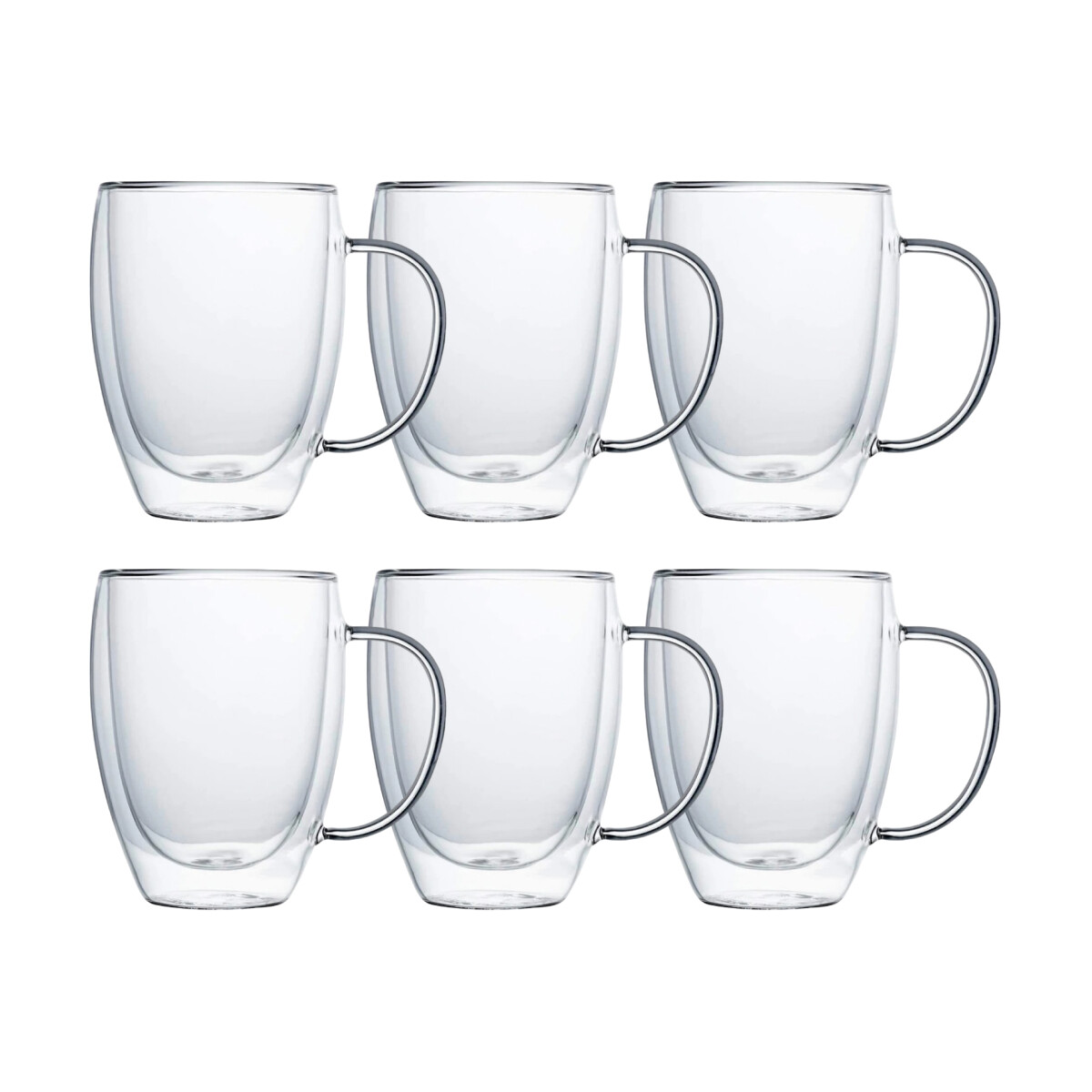 Set x6 Pocillo Doble Vidrio Con Asa de 350 Ml 