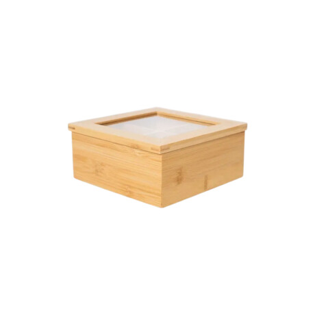 Caja de té de bambú 4 compartimentos - 16x16x9cm Sc