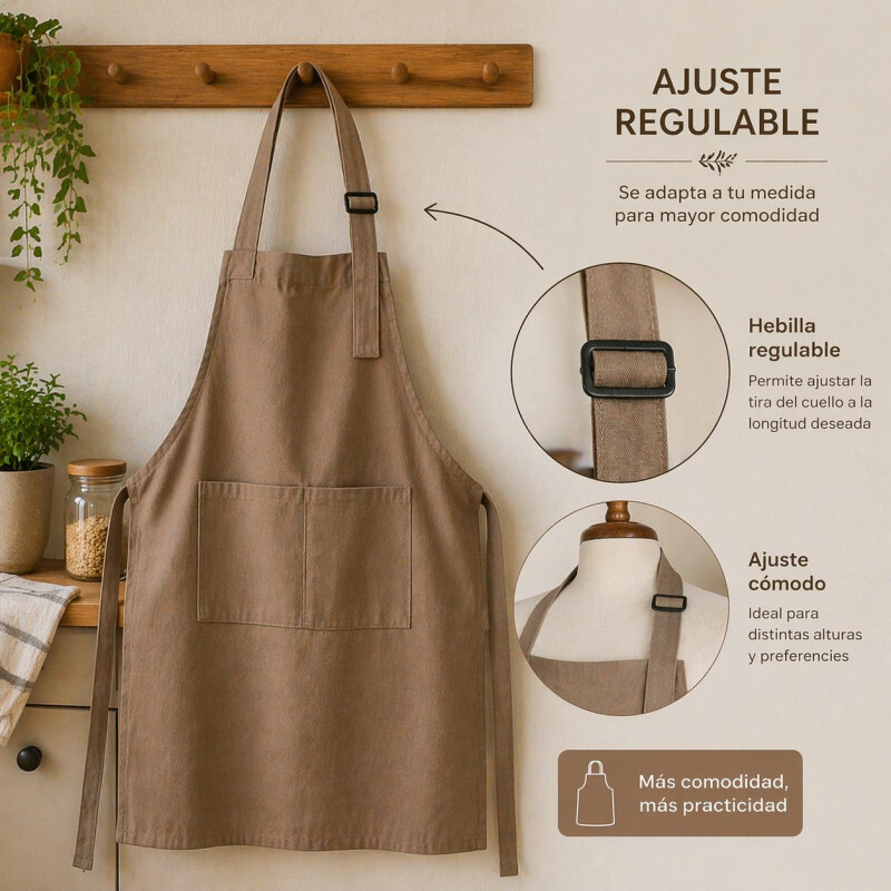 Delantal de Cocina Tela Lona con Ajuste Regulable Nuez