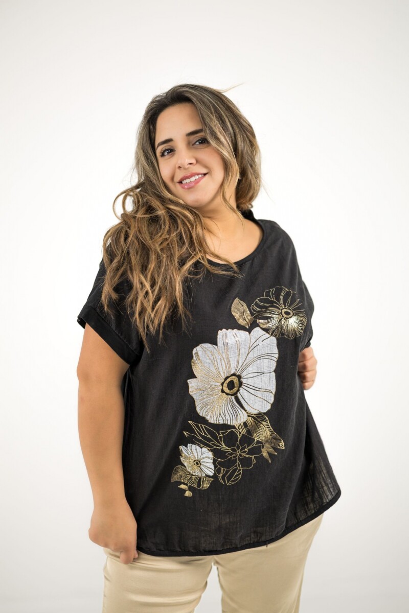 Blusa de algodón y lino - Negra 