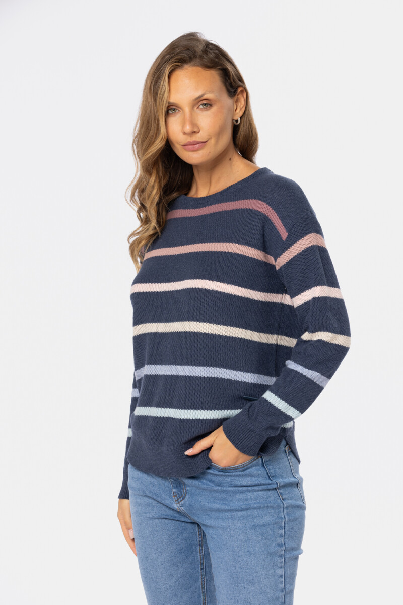 BUZO TEJIDO RAYADO - Azul 