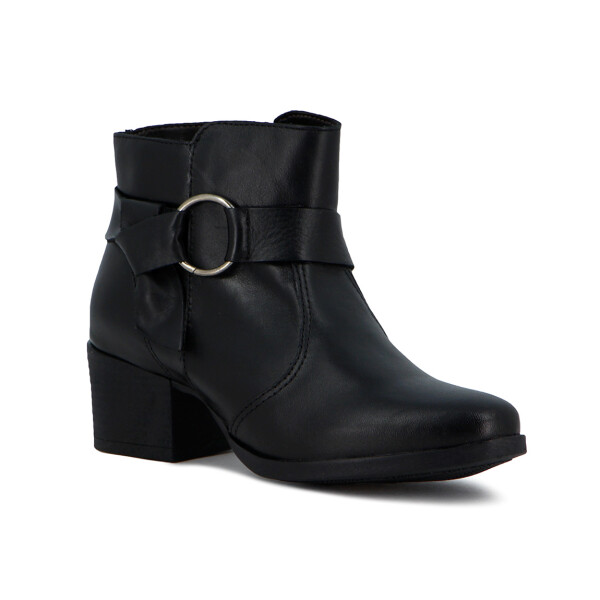 Country Bota Mujer De Cuero Tira C/ Aplique Caña Baja Taco Cuadrado Negro