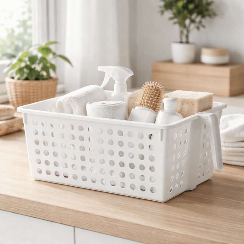 Cesto calado con agarradera G 32.5x21.5x14cm BLANCO