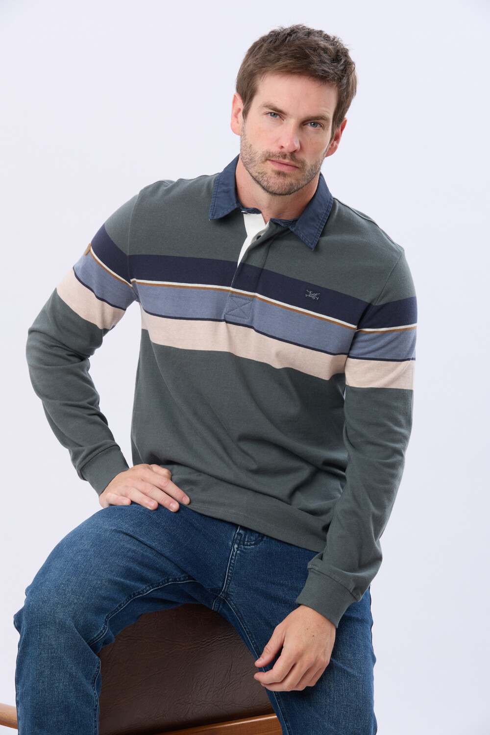 REMERA POLO RAYADA EN ALGODÓN Verde