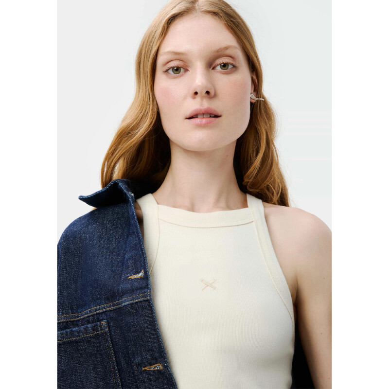 CAMISETA REGATA FEM BEGE MESCLA