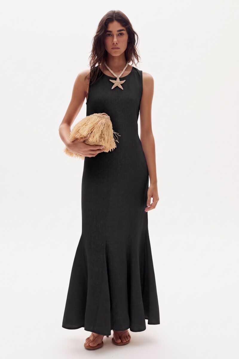 Vestido Largo Alfie en Lino Negro