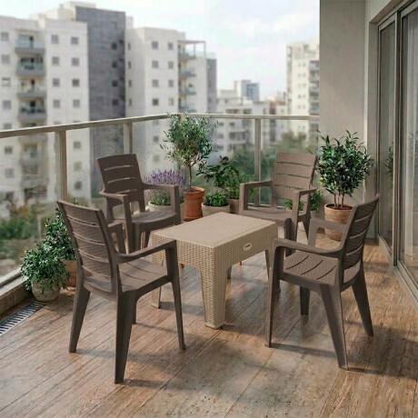 Juego Jardín Patio Rattan 4 Sillas + Mesa UV Turca Capuccino