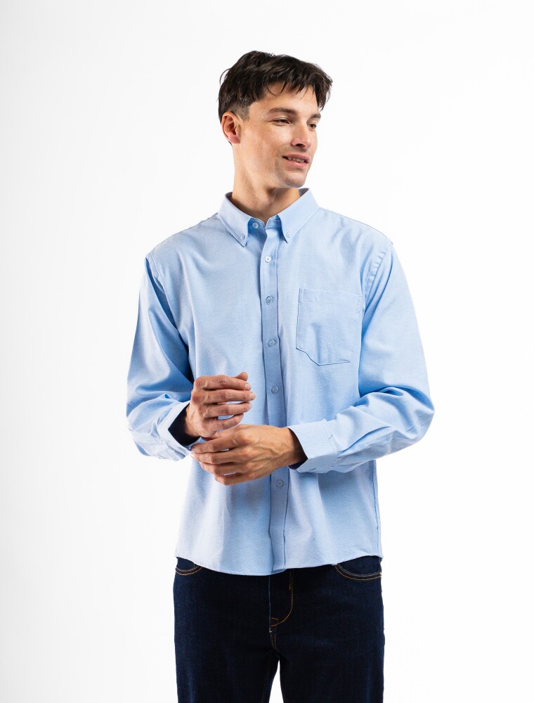 Camisa Manga Larga Oxford Celeste