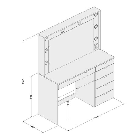 TOCADOR LAS VEGAS CON ESPEJO, 7 CAJONES Y PORTA LÁMPARAS BLANCO
