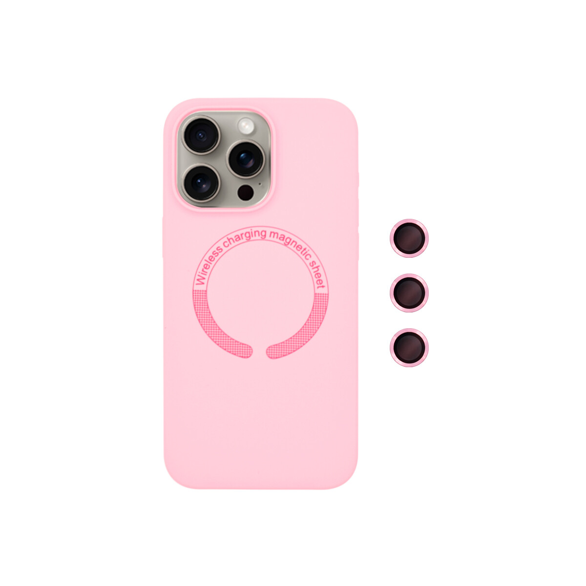 Protector para iPhone 15 Pro Max MagSafe prot. cámara rosa 