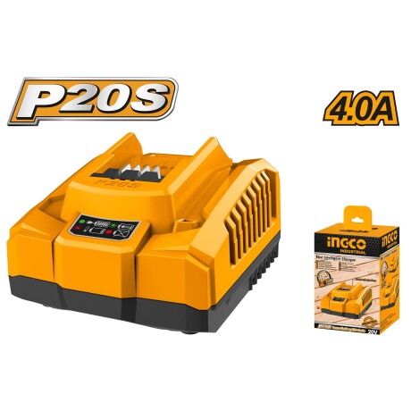 CARGADOR RAPIDO 20VOLT 4 AMP INGCO FCLI20411 NEGRO-NARANJA