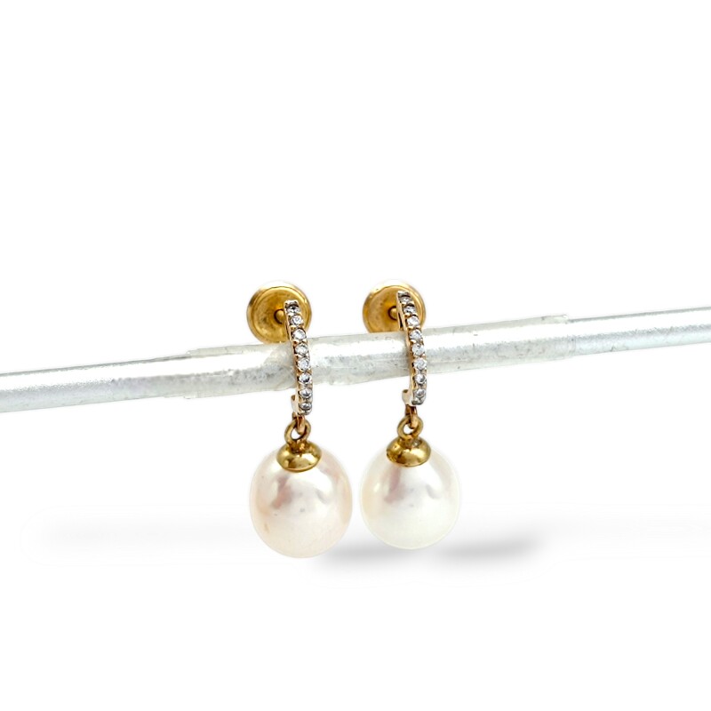 Caravanas Perlas y Zirconia- Oro bajo - Perla de río y Zirconia- CA8215 conperla