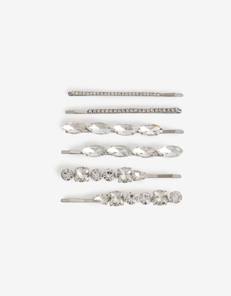 Horquillas con Accesorios Strass Set De 6 Bobby Pins Con Strass. - Plateado